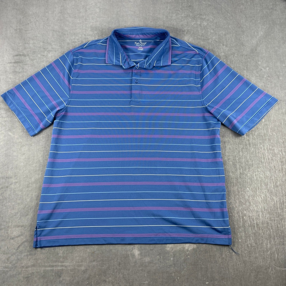 Nat Nast Mens XXL Blue Striped Short Sleeve Luxury Original Performance Polo